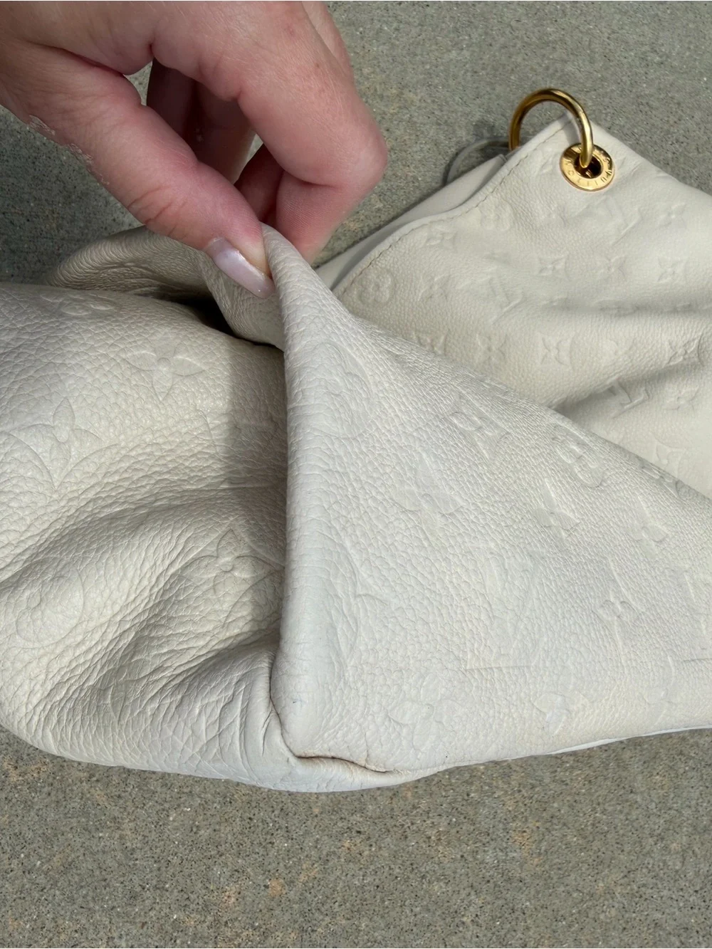 Authentic Louis Vuitton Cream Embossed Leather Hobo with Gold Hardware - Cream